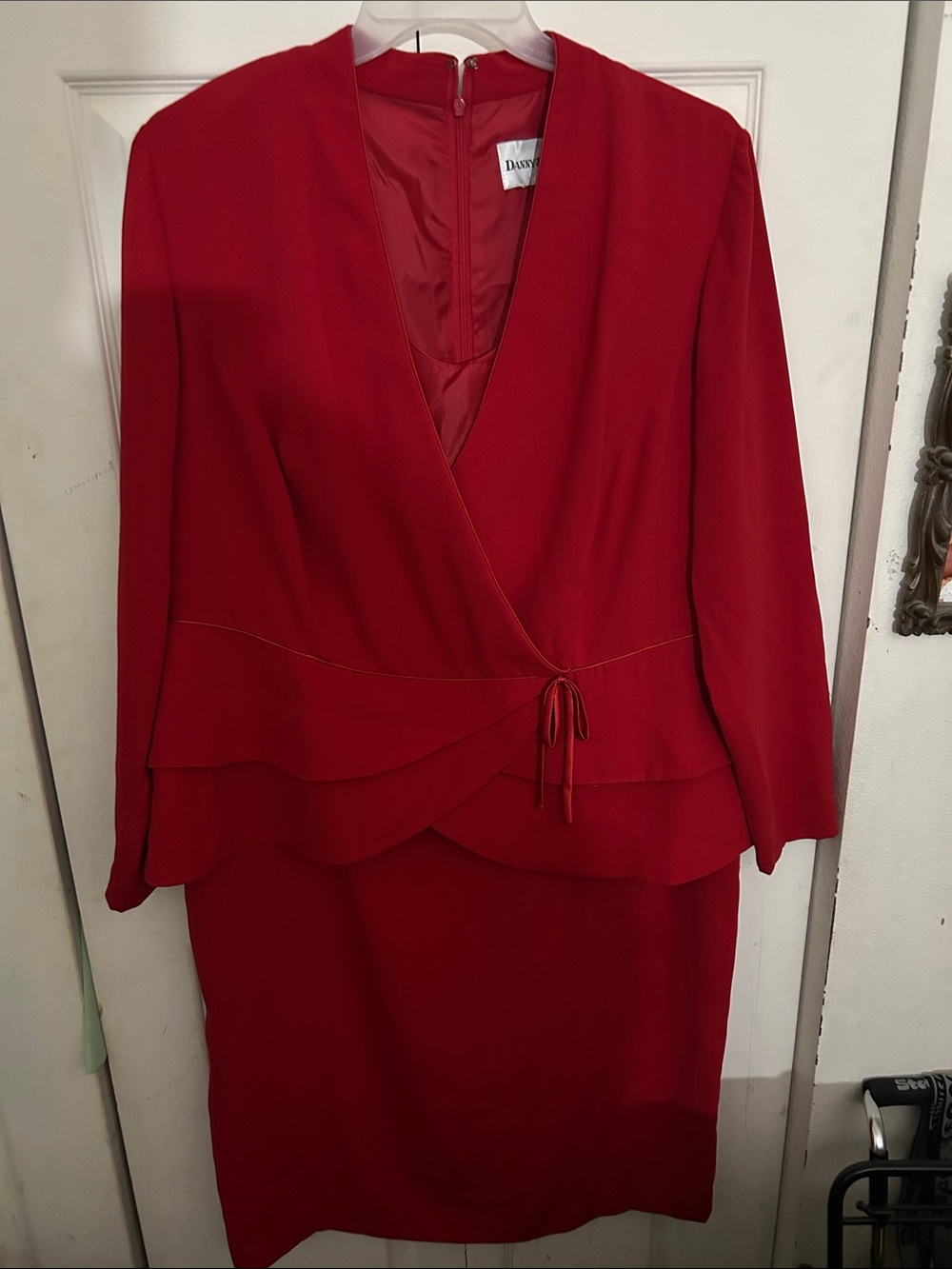 Danny and Nicole Red Long-Sleeve Wrap Peplum Dress